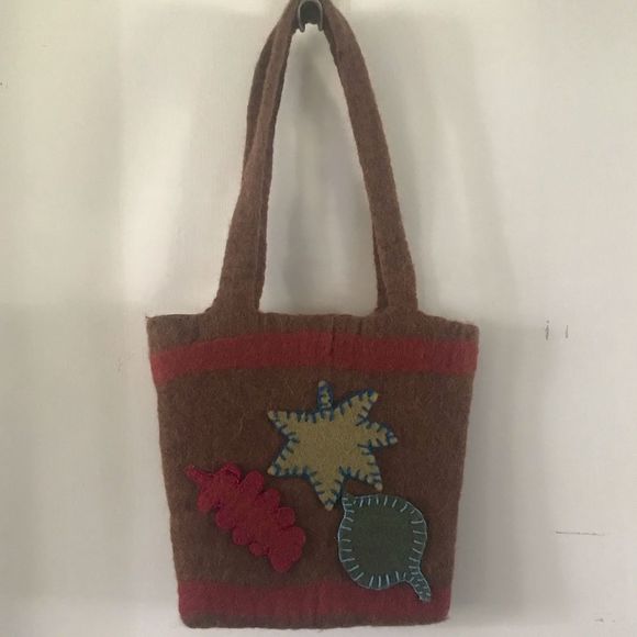 Tabask Felt Wool Tote Bag Fall leaves Handcrafted - Picture 4 of 13
